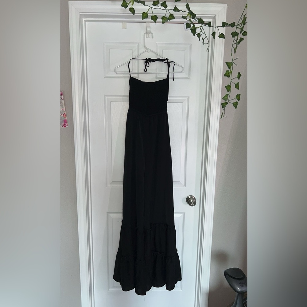Black Ruffle Jumpsuit Open Back